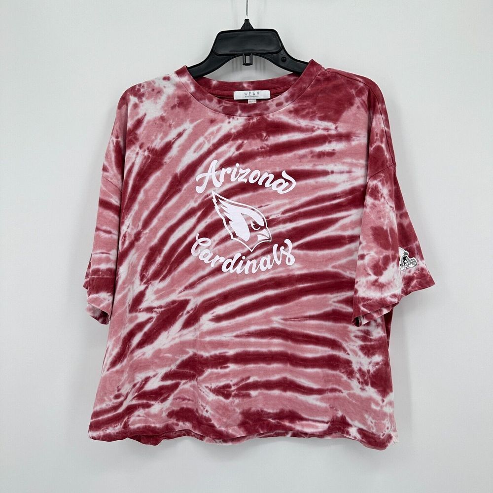 Arizona Cardinals Tshirt Womens 2XL Pink White Tie Dye Boxy Cropped Fan Gear NFL